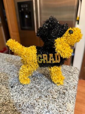 Graduation Dog Tinsel Figurine - Yellow and Black
